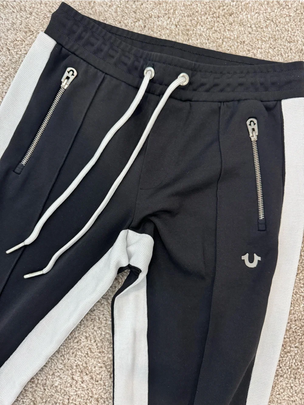 True Religion Black Joggers with White Side Stripes